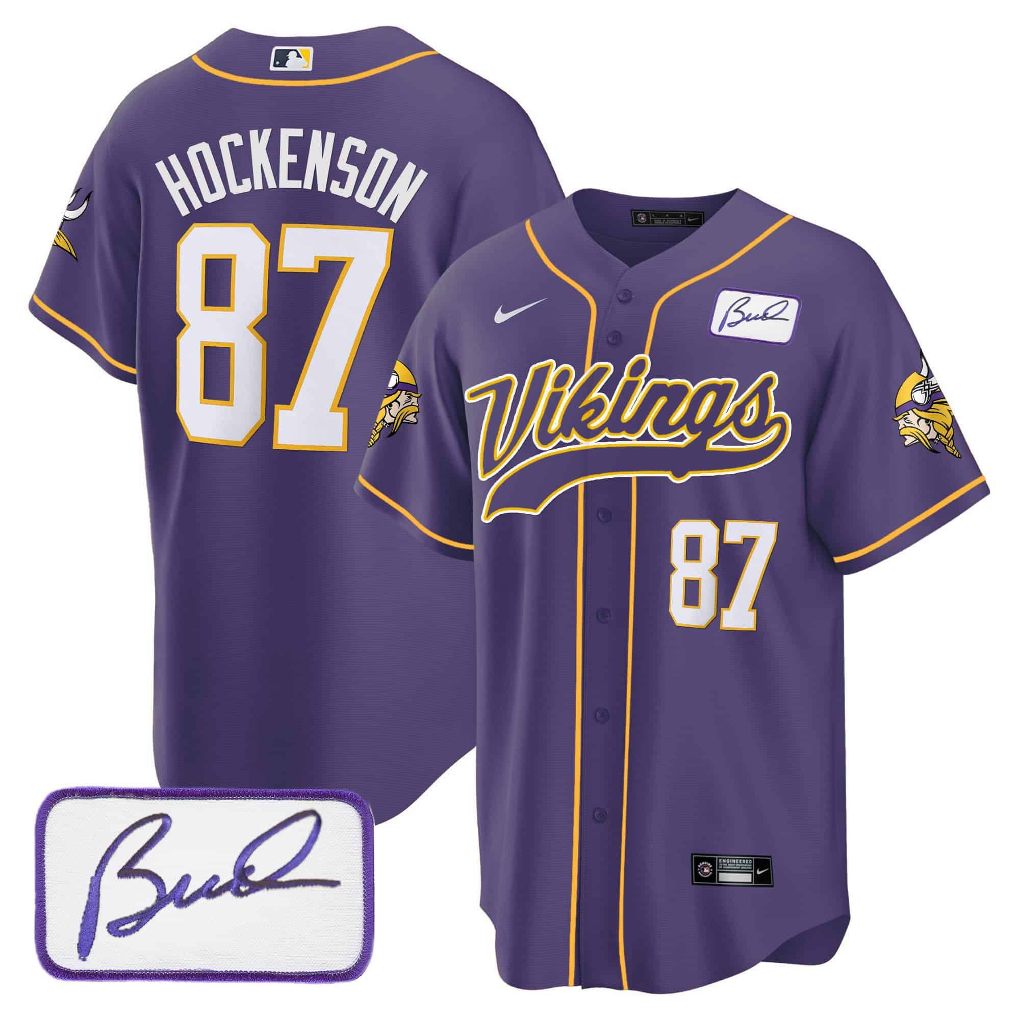 Men Minnesota Vikings 87 Hockenson Purple 2024 Nike Bud Grant Patch Classic Baseball NFL Jersey style 1